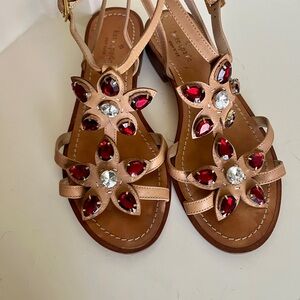 Kate Spade Jeweled T-Strap Sandals Red Crystal 8.5